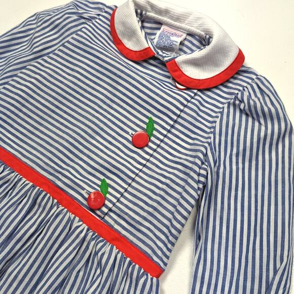 Vintage Youngland Dress Girls Size 18m Stripe Dress Cherry Drop Waist - Picture 2 of 5